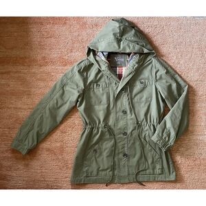 Natural Reflections Green Utility Jacket L Plaid Lined Hooded Cotton Drawstring